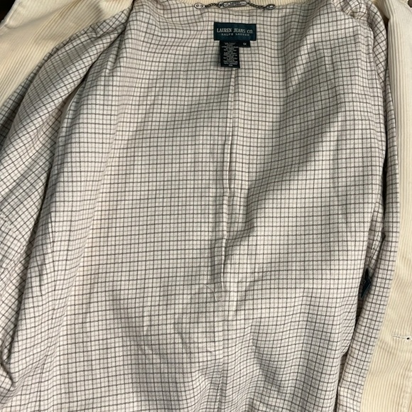 Lauren Jeans Co Corduroy Blazer Leather Elbow Patches Size 1X Cream Pockets - Picture 12 of 13